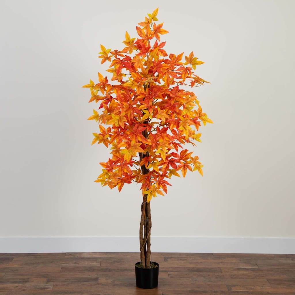 Potted Deluxe Maple Artificial Tree - 6' - Orange