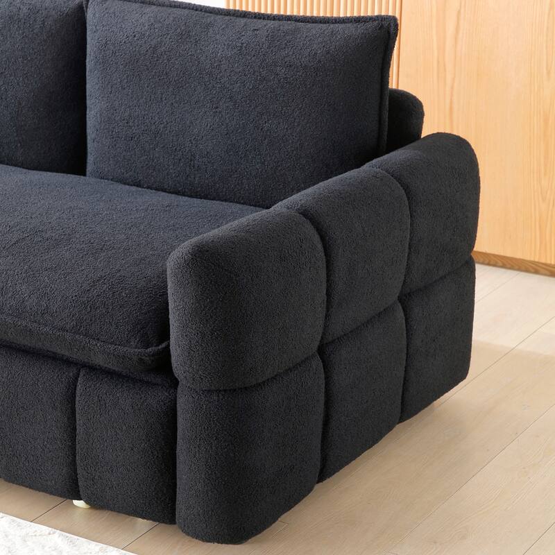 Convertible Loveseat Sleeper Sofa Couch with Metal Frame, 2-Seater Sofa Couch Black Pull-Out Sofa Bed with Armrests