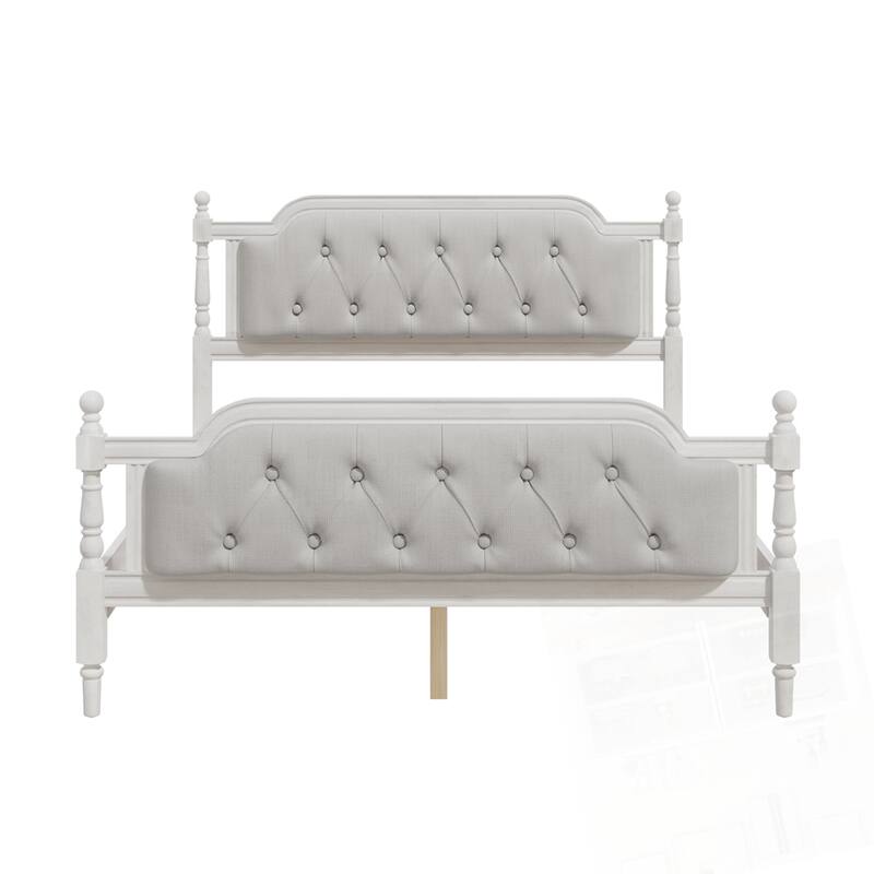 Traditional Style Upholstered Tufted Headboard Wooden Bed Frame