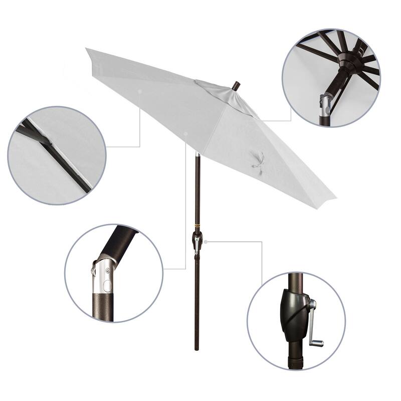 California Umbrella 7.5' Rd. Aluminum Patio Umbrella, Crank Lift with Push Button Tilt, Bronze Finish, Pacifica Fabric