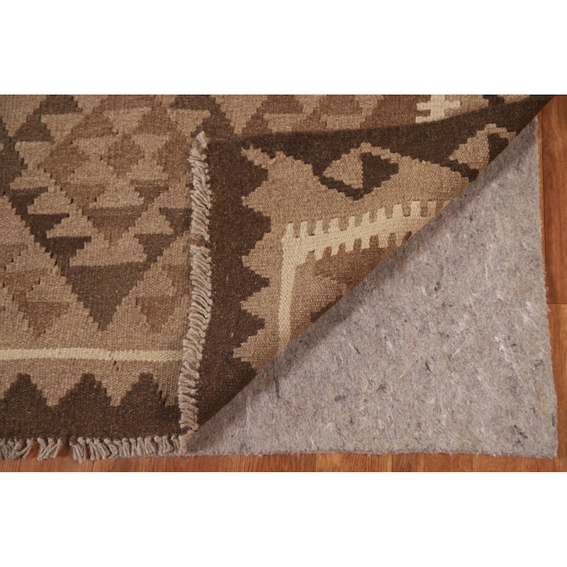 Brown Kilim Oriental Area Rug Flat-weave Wool Living Room Carpet - 5'6" x 8'1"