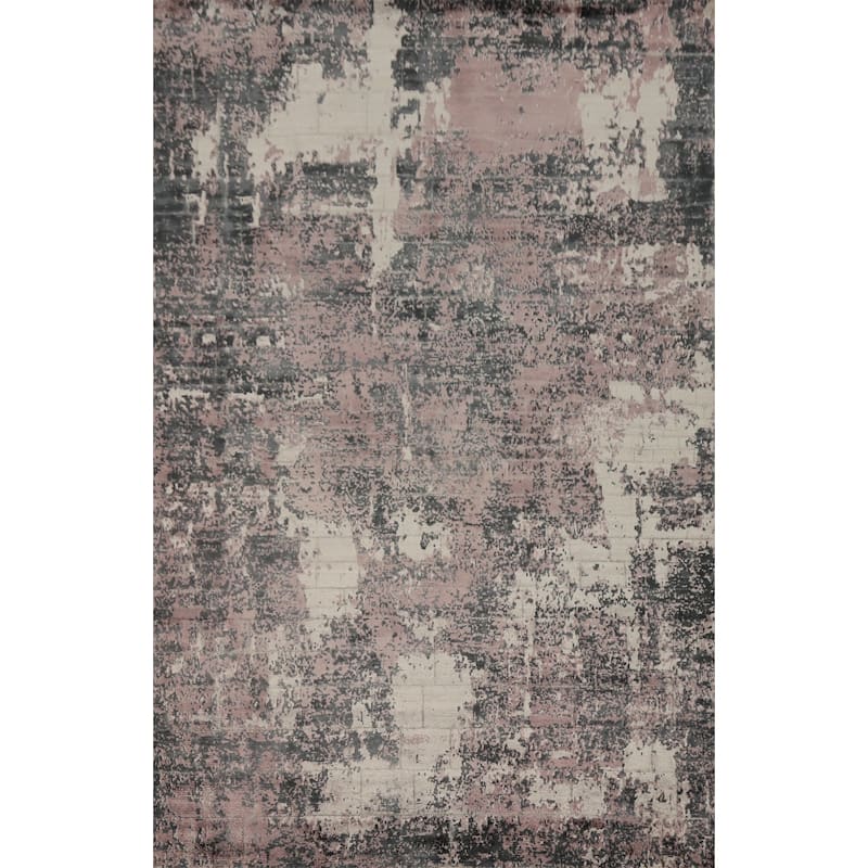 Hand Knotted Oriental Viscose Silk Carpet Modern Abstract Pink Abstract Area Rug - 7' 9'' X 5' 7''