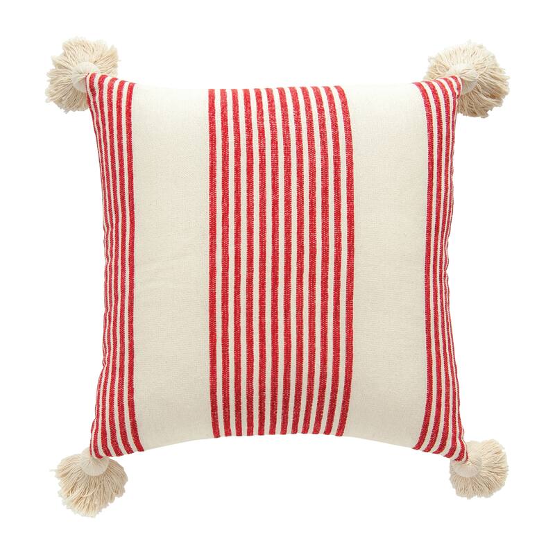 Cotton and Chenille Woven Striped Pillow with Tassels
