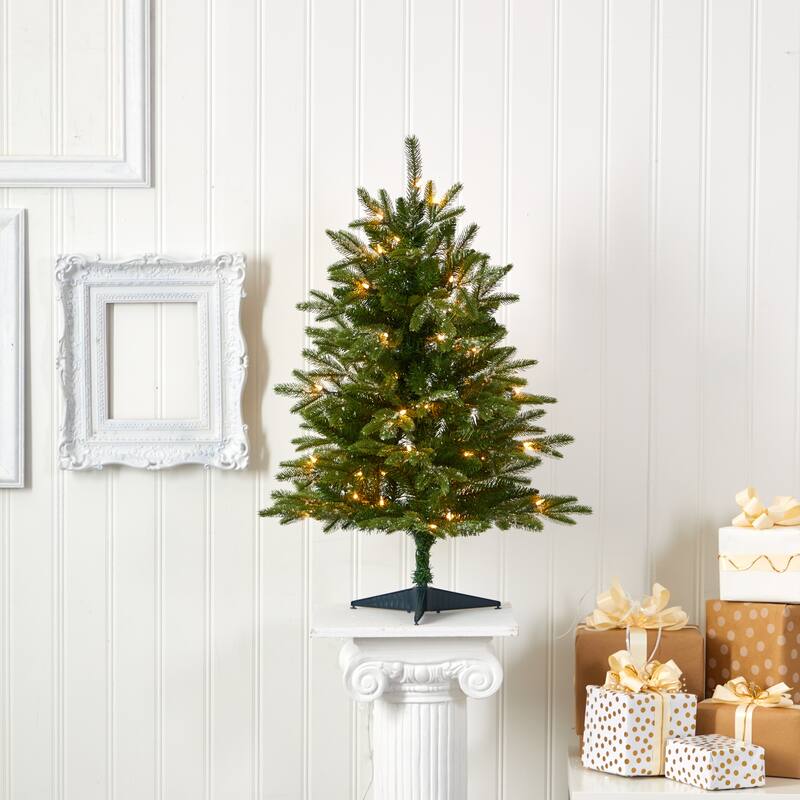 3’ Snowed Gr& Teton Fir Artificial Christmas Tree, Clear LED Lights - 3 Foot