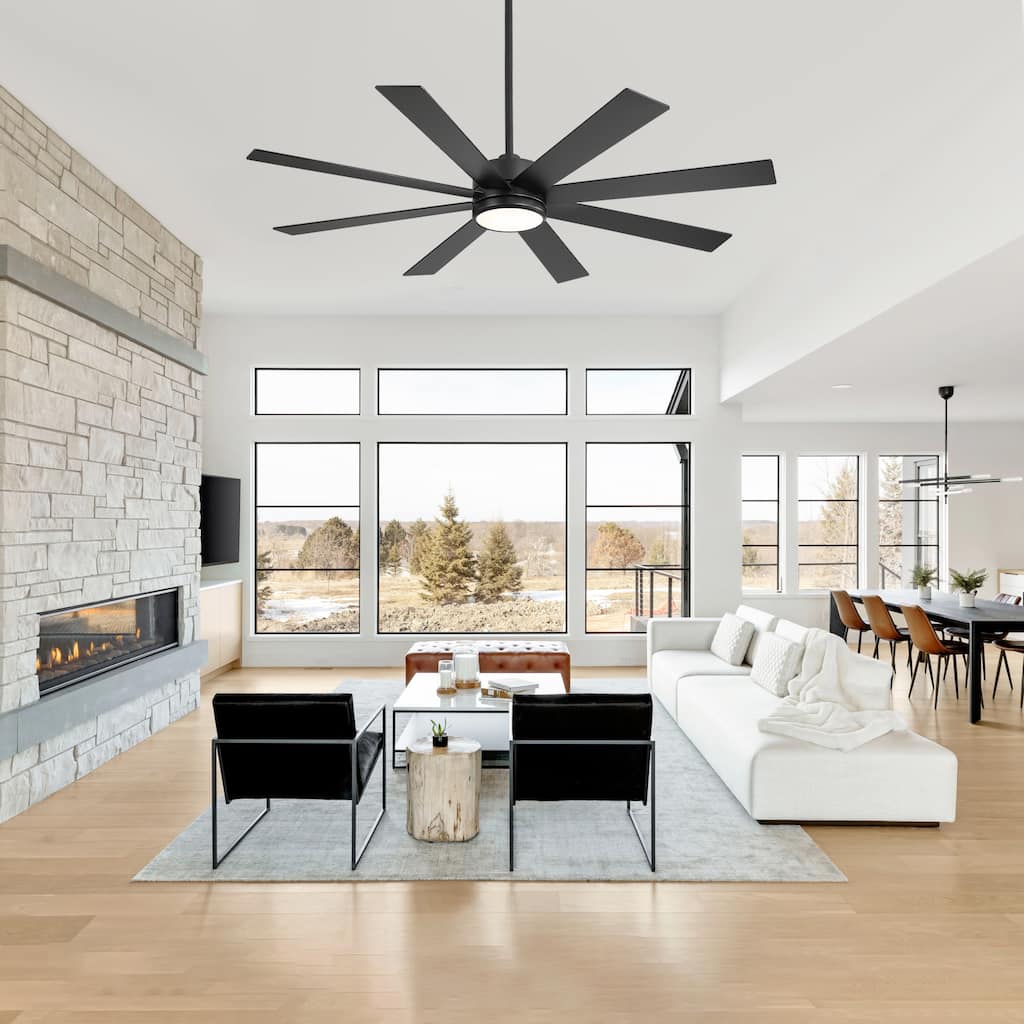 65-inch Black Ceiling Fan with LED Light Remote and Downrod(8-Blade)