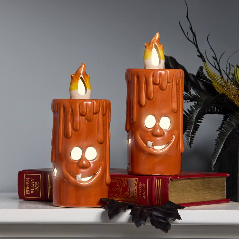 National Tree Company 7" Orange Halloween Porcelain Candle (Set of 2) - 7 in