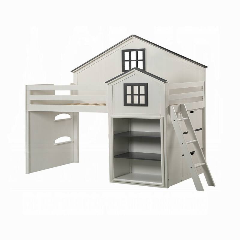 Robin Twin Size Loft Bed, House Design, Built In Bookshelf, White Gray
