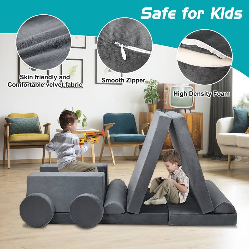 DoCred Kids Play Couch Sofa Set, Modular Toddler Sofa, Grey