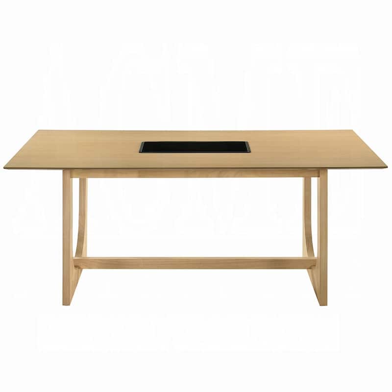 Yodo Rectangular Dining Table, U Sled Base, Natural Brown Wood 71 Inch