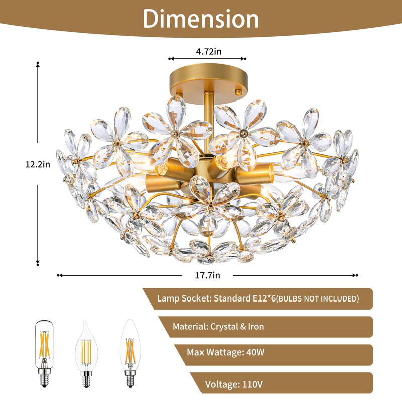 Starsky 6 Light Crystal Flower Shaped Flush Mount