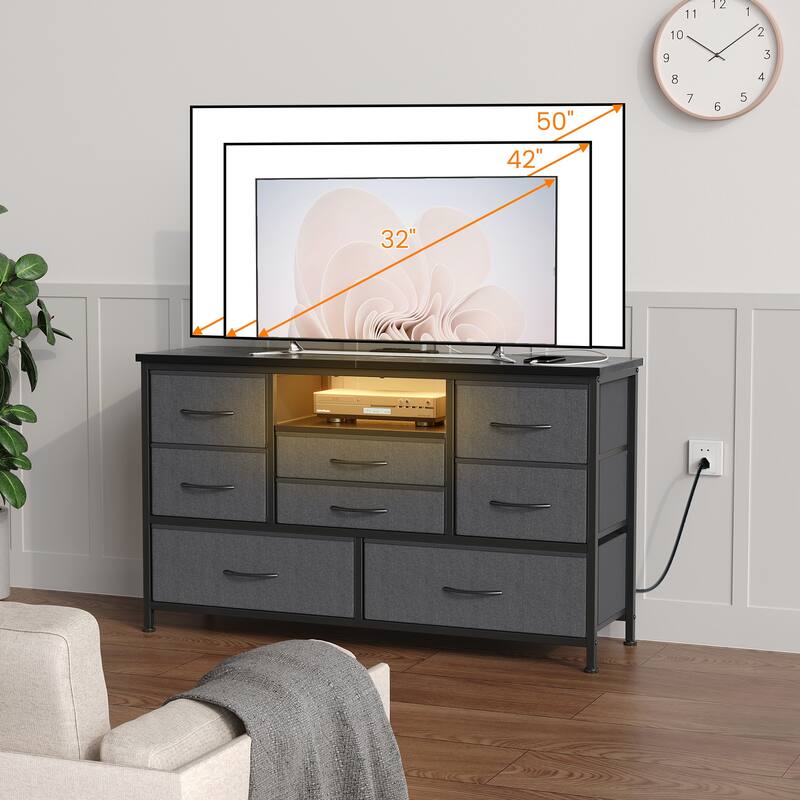 8-Drawer Storage Cabinet TV Cabinet，Spacious Storage Cabinet with Electrical Outlets - Gray - 8-drawer