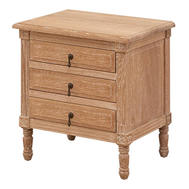 VredHom Oak Nightstand with 3 Drawers Bedside Table
