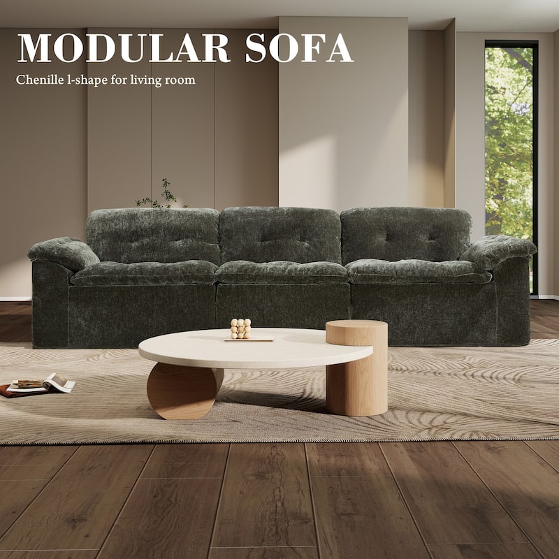 Rossetta 3-Seater Luxury Cloud Chenille Modular Sofa with Adjustable Footrest - Emerald