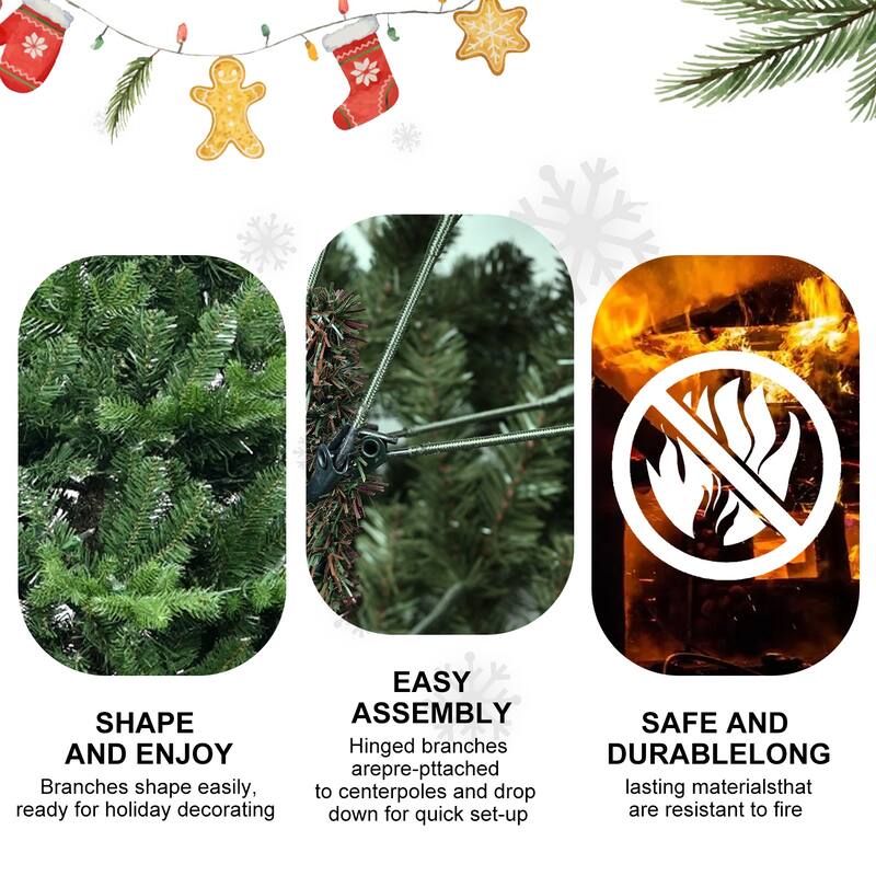 Green Artificial Christmas Tree - PVC+PE Mixed Needles, Hinged Branches, Metal Stand, Easy Assembly