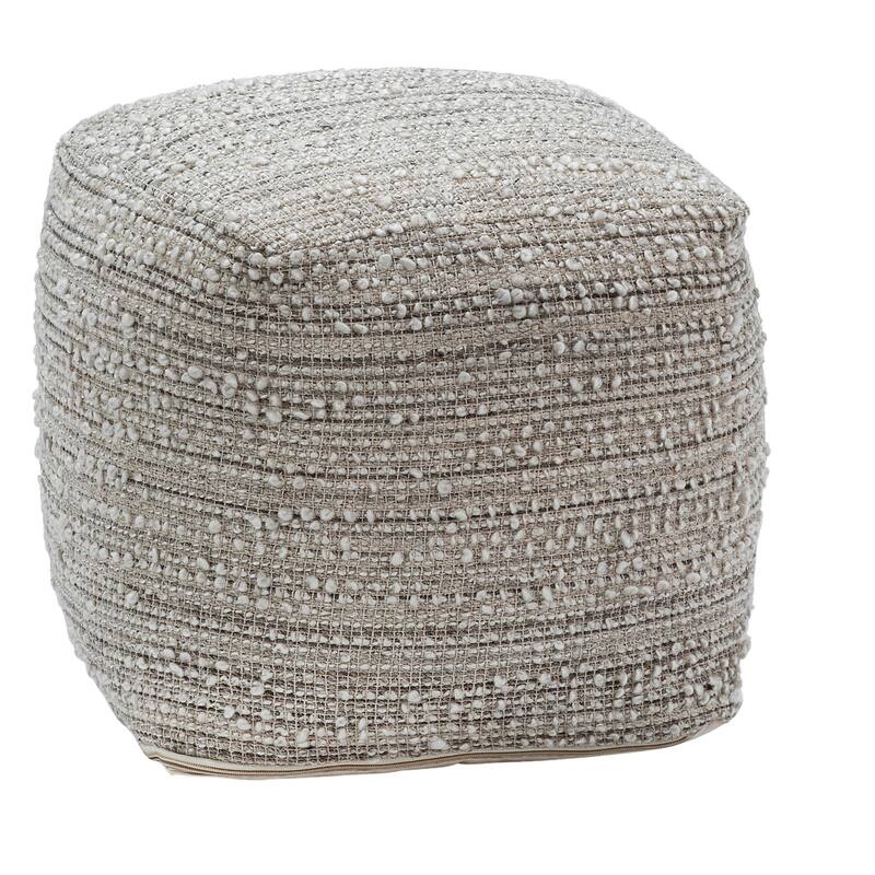 Leon Handwoven Poly Yarn Upholstered Pouf, Natural