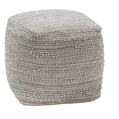 Leon Handwoven Poly Yarn Upholstered Pouf, Natural