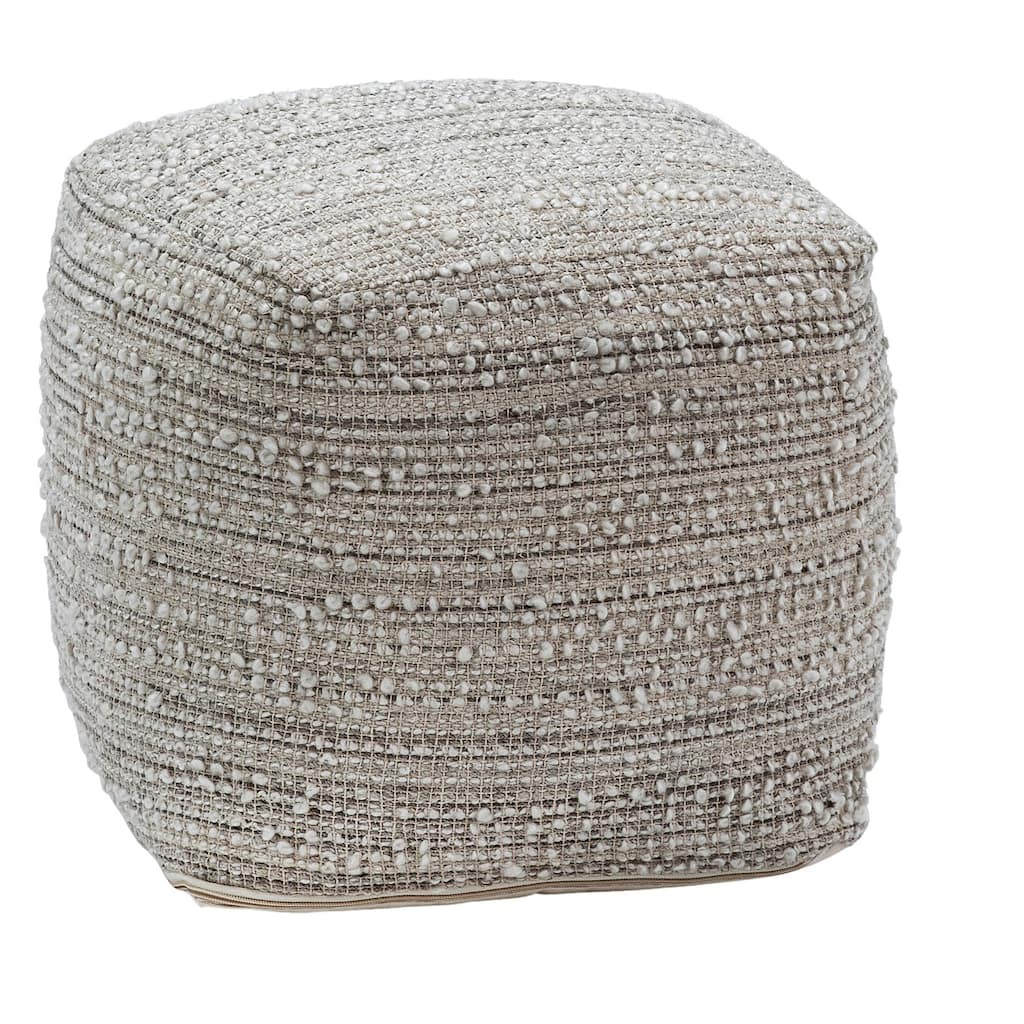 Leon Handwoven Poly Yarn Upholstered Pouf, Natural