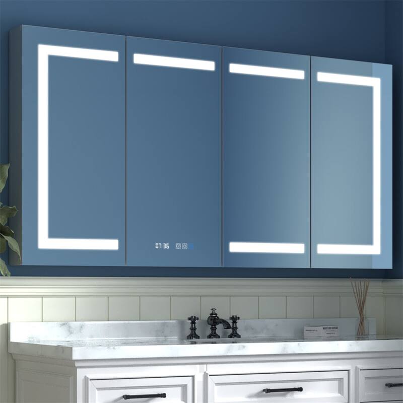 Aluminum Surface/Recessed Mount LED Medicine Cabinet with Mirror, Outlet and Shelves
