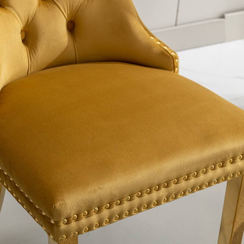 Velvet Dining Chairs Set of 2, Tufted Upholstered Dining Room Chairs, Kitchen Chair with Back Ring Pull & Nailhead Trim