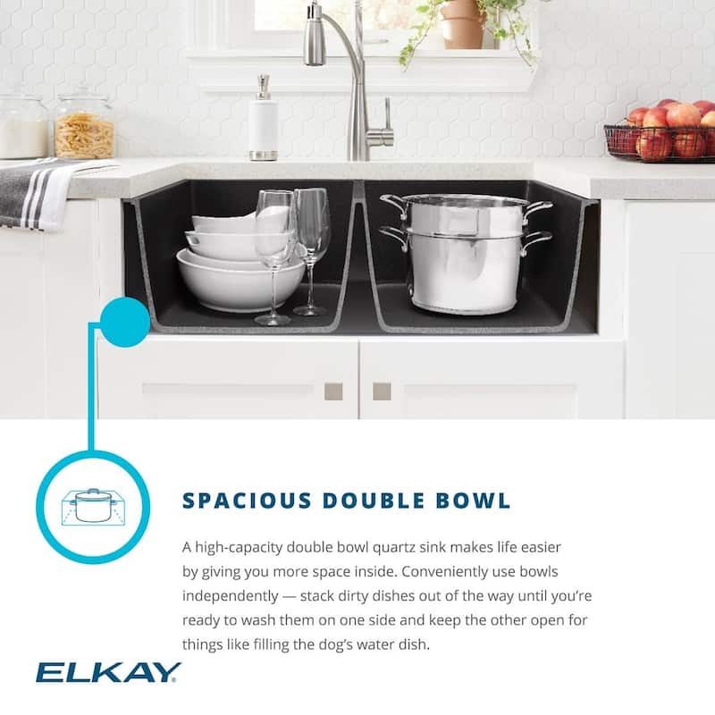 Elkay Quartz Classic 33" x 20-1/2" x 9-1/2", Offset Double Bowl Undermount Sink