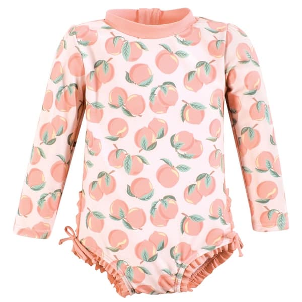slide 1 of 1, Hudson Baby Girls Rashguard Toddler Swimsuit, Pink Peach 5T - Pink Peach Toddler