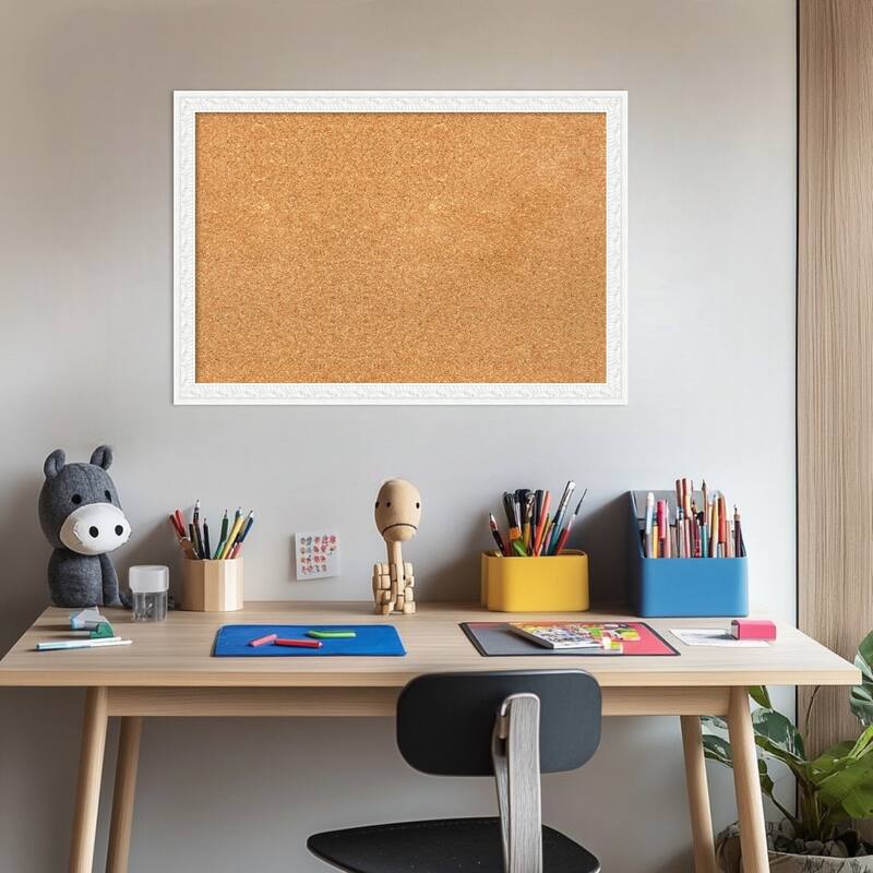 Bethany White Wood Framed Cork Board - Bulletin Board, Organization Board, Pin Board
