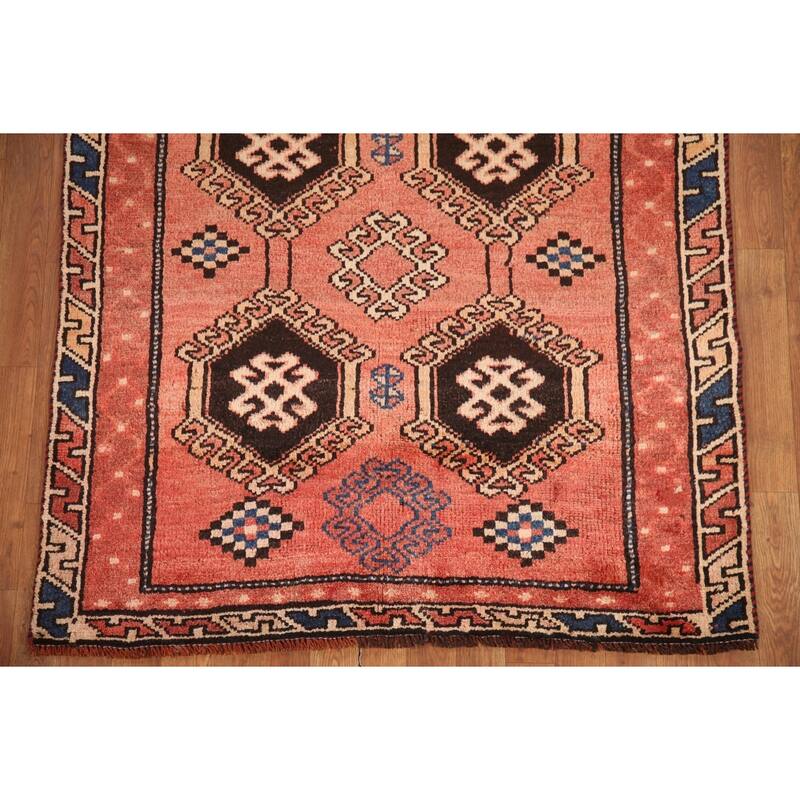 Hand Knotted Oriental 100% Wool Carpet Traditional Geometric Red Qashqai Runner Rug - 8' 9'' X 4' 0''