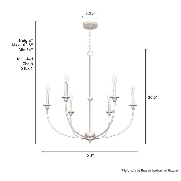 dimension image slide 3 of 10, Hunter Southcrest Chandelier - Entry, Dining Table, Kitchen Island - Farmhouse, Transitional, Candle