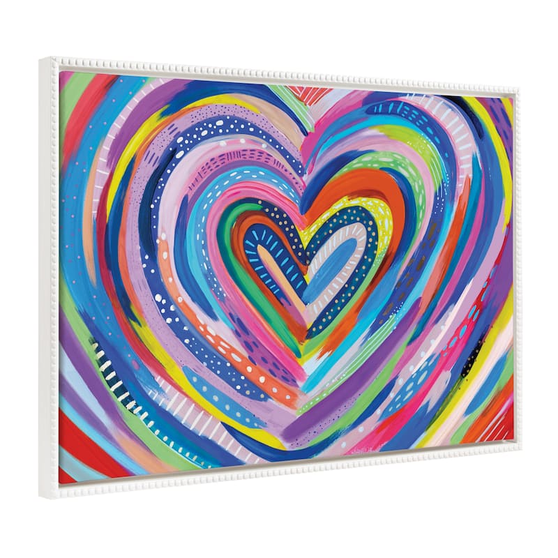 Kate and Laurel Sylvie Beaded EV Heart Burst 1 Framed Canvas by EttaVee - 28x38