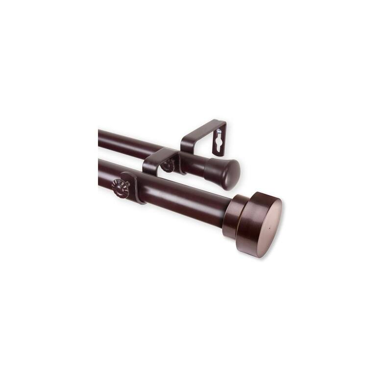 1" Double Curtain Rod - Adjustable Rustic Home Decor - 160 to 240 Inch Mahogany Finish - M