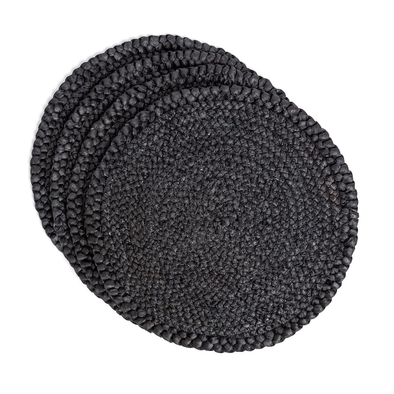 Over&back Natural Round Woven Placemats - Set of 4 - Black