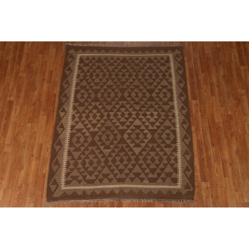 Tribal Geometric Kilim Oriental Area Rug Flat-weave Wool Carpet - 5'3" x 6'6"
