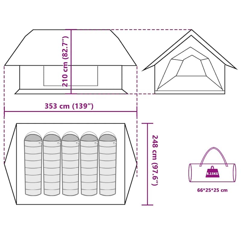 vidaXL Camping Tent 5-Person Blue Waterproof - 139.0 x 97.6 x 82.7