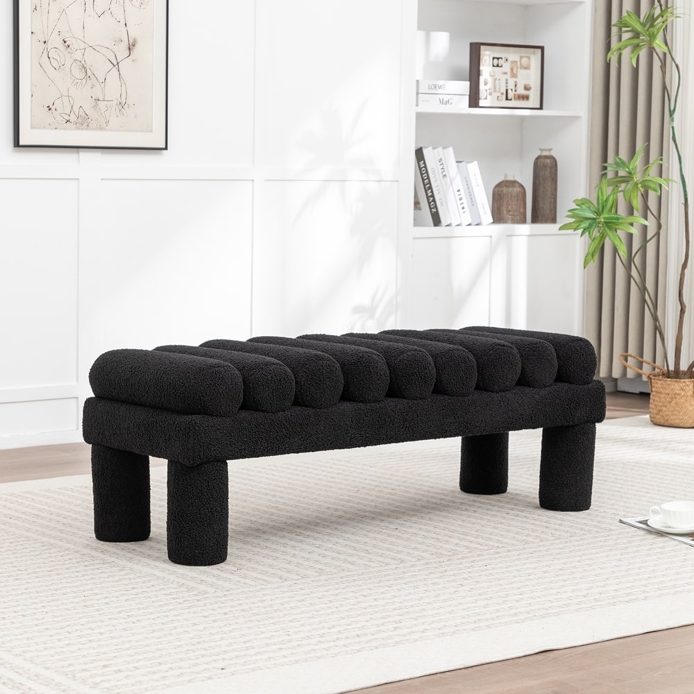SEYNAR Modern Teddy Velvet Upholstered Rentangle Ottoman