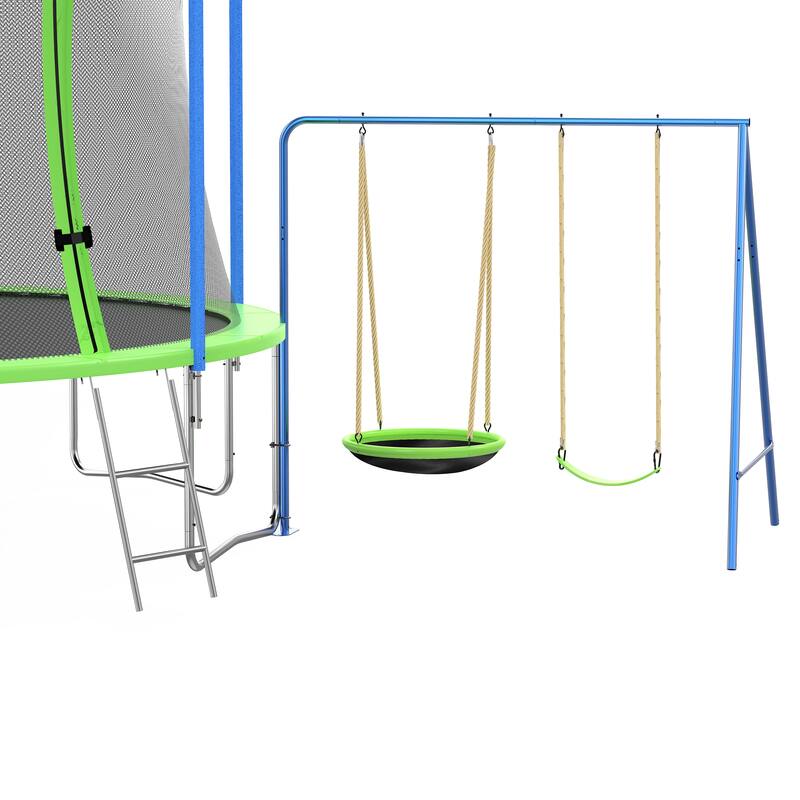14FT ASTM Approved Trampoline with Slide Swings Basketball Hoop Ladder Net for Kids Adults