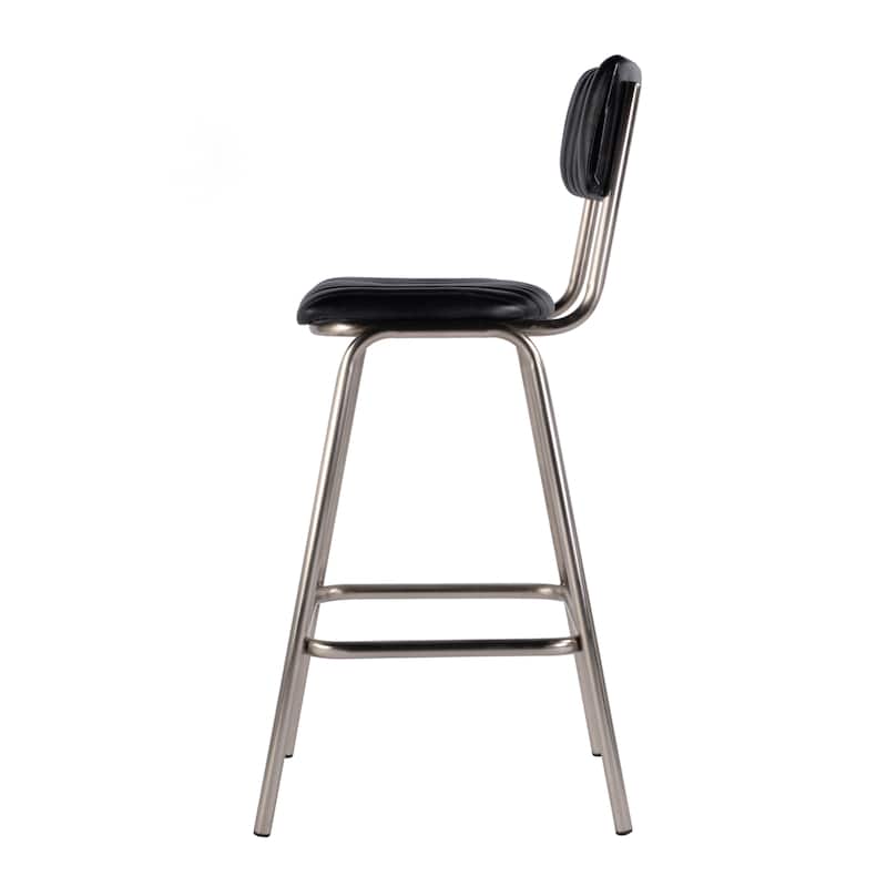 Waylon 31 in. Seat Height Leather and Iron Bar Height Stool with Back and Footrest