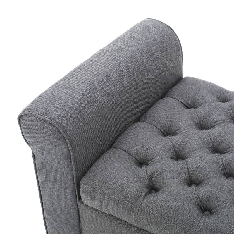 Leisure Bench Gray Indoor Bench with Armrests, Upholstered End of Bed Bench with Safety Hinges for Bedroom Mudroom