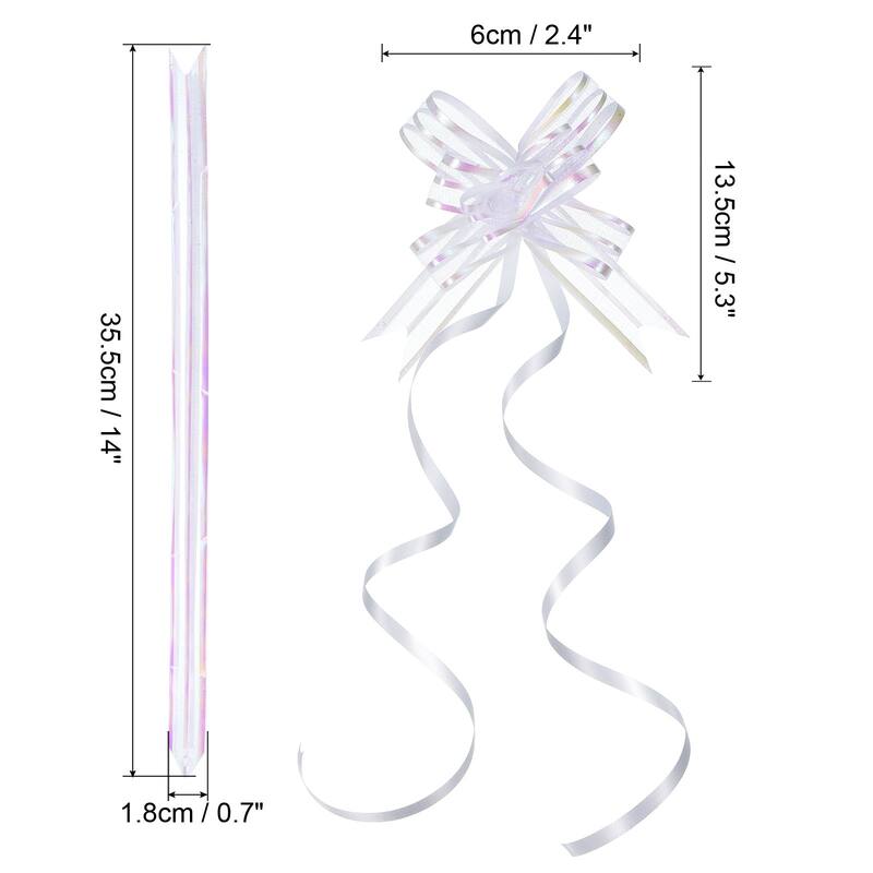 40Pcs 2.4" Chiffon Pull Bows Present Wrapping String Bows Ribbon Red - White