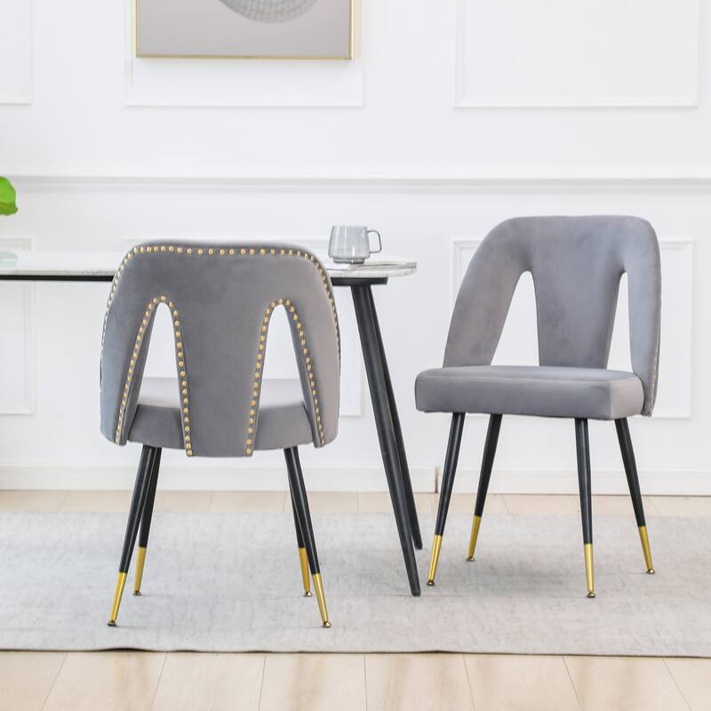 GDFStudio Modern Armless Velvet Upholstered Dining Chairs with Metal Legs - Grey