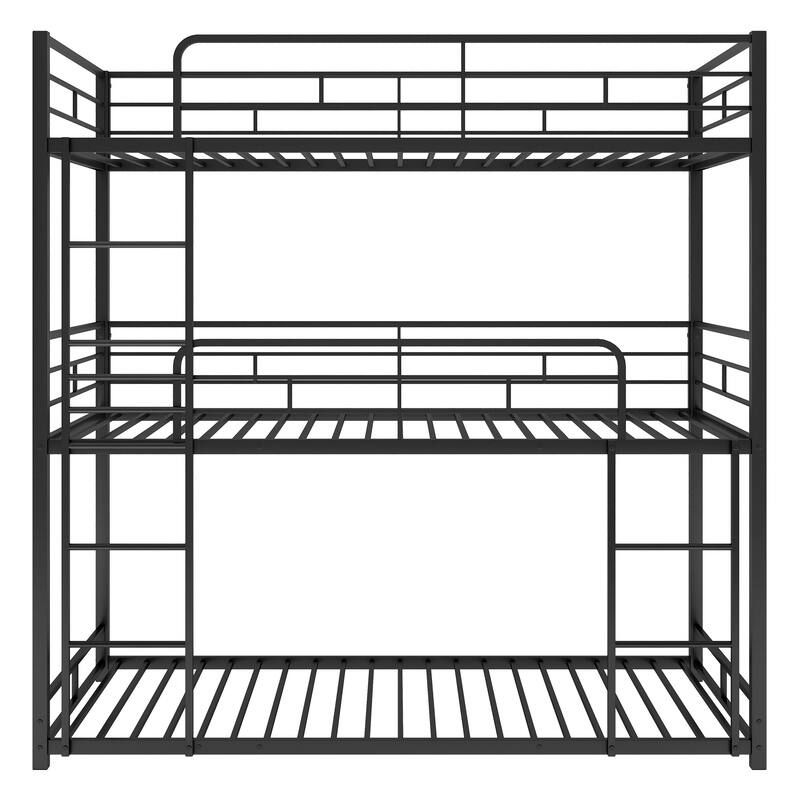 Metal Twin Size Triple Bunk Bed - Sturdy, Space-Saving Design, Full-Length Guardrails, Black/Grey