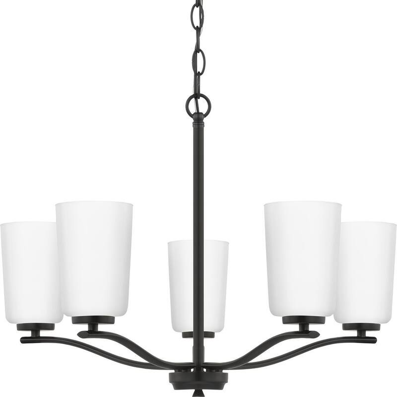 Adley Collection Five-Light Matte Black Etched White Glass New Traditional Chandelier - 22.87 in x 22.87 in x 17.25 in - 22.87 in x 22.87 in x 17.25 in