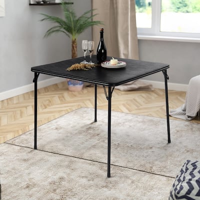 Homy Casa 34" Square Folding Table with Black PVC Top and Metal Legs for Indoor and Outdoor Use