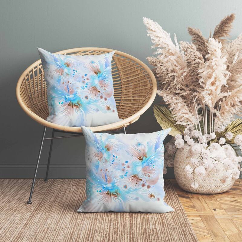 Vibrant Brushstrokes Indoor/Outdoor Reversible Throw Pillow Blue and Brown