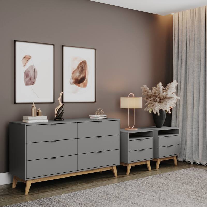 Kappesberg New Hanford 3-Piece Bedroom Set, six (6)-Drawer Dresser & Two (2) 2-Drawer Nightstand