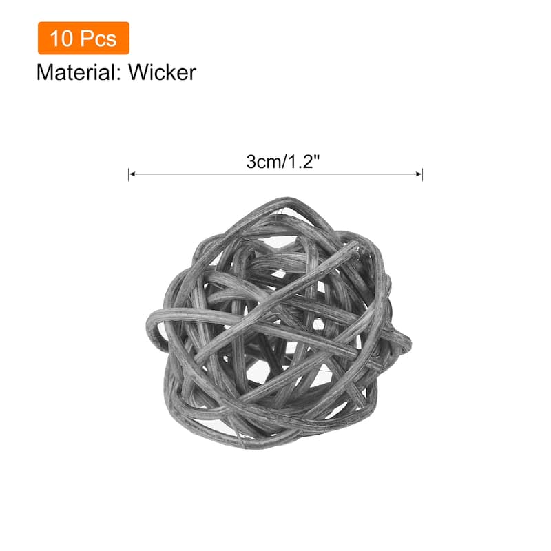 Wicker Rattan Balls 1.2 Inch Rattan Decorative Balls Vase Fillers - Grey - 10 Pcs