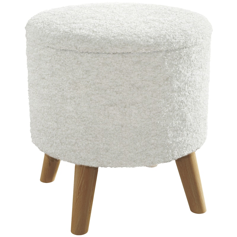 Linen Upholstered Storage Ottoman with Solid Wood Legs and Hidden Storage for Bedroom or Living Room - White