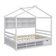 preview thumbnail 87 of 116, Bedroom House Bed with Roof Frame Bedside-shelves and Under Bed Storage Unit