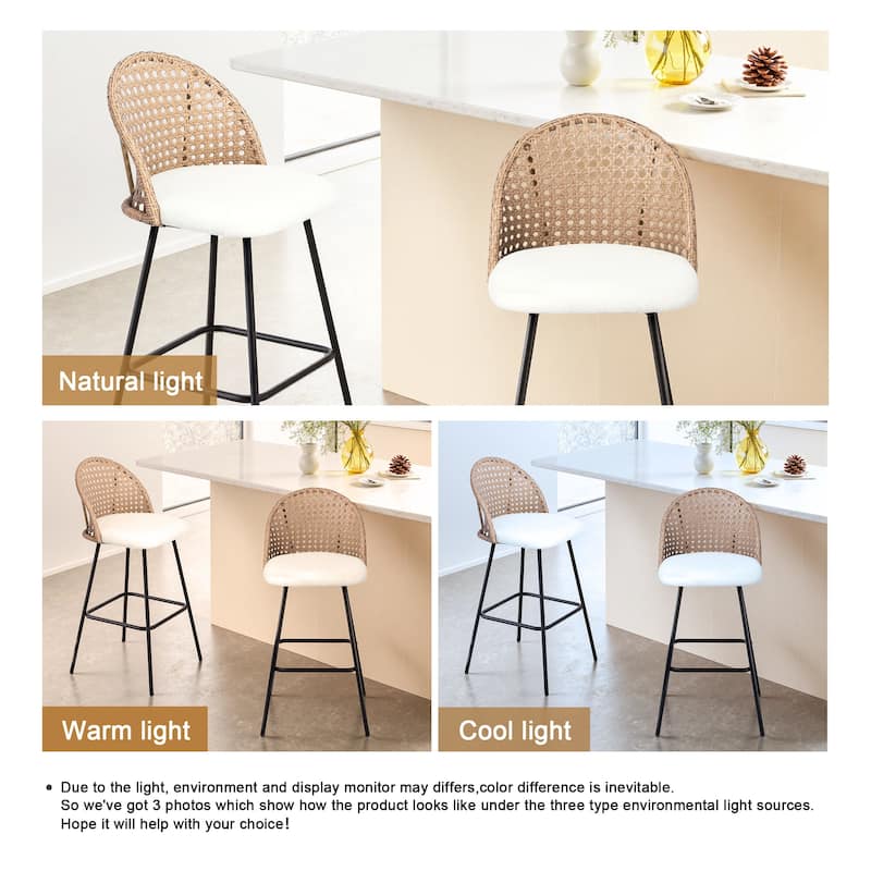 29" Upholstered Swivel Bar Stools with Rattan Back