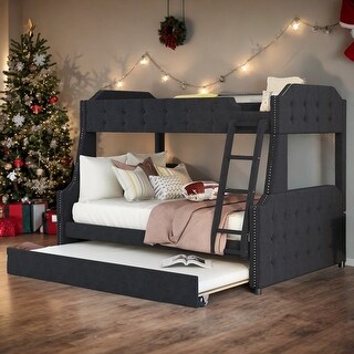 Twin over Full Bunk Bed with Trundle Kids Bed with Ladder and ...