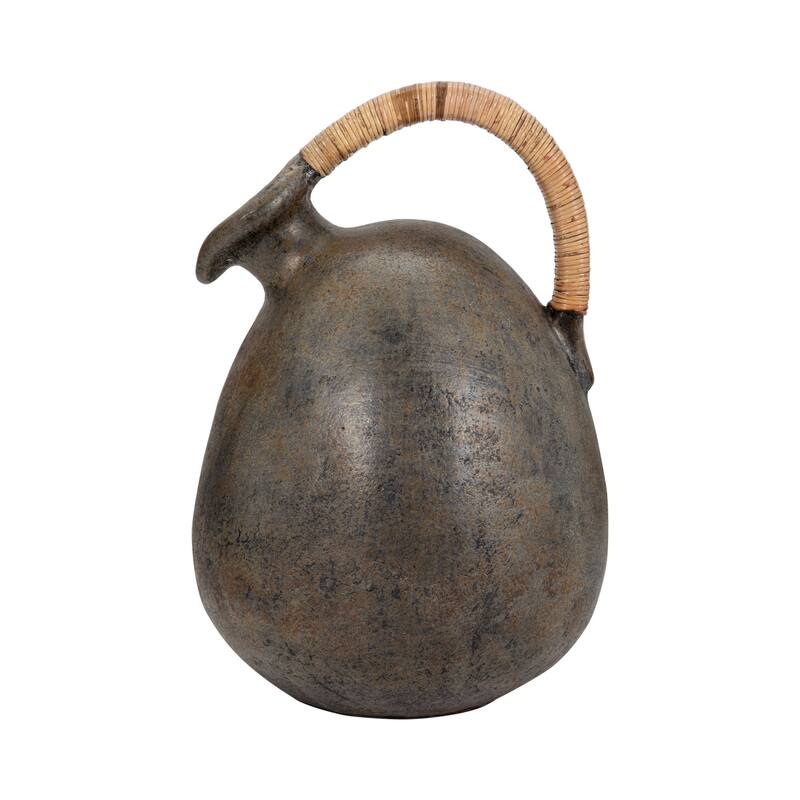 Sagebrook Home Terracotta Rustic Jug With Woven Handle, Multi, Round, Two Tone